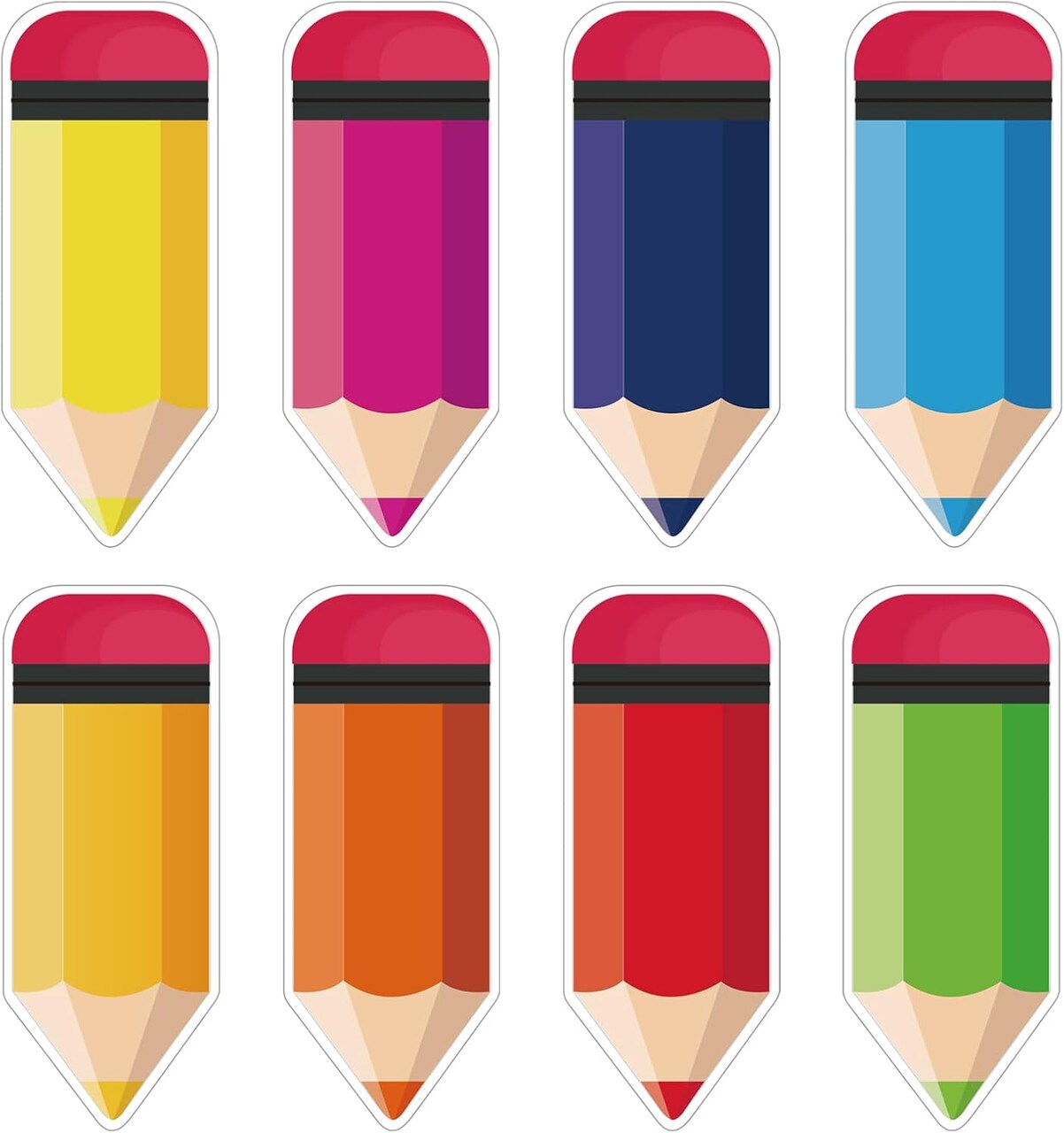 72 PCS Colorful Pencils Cutouts for Classroom Decoration (Orange,vermilion,red,green,yellow,rose Red,navy,blue)